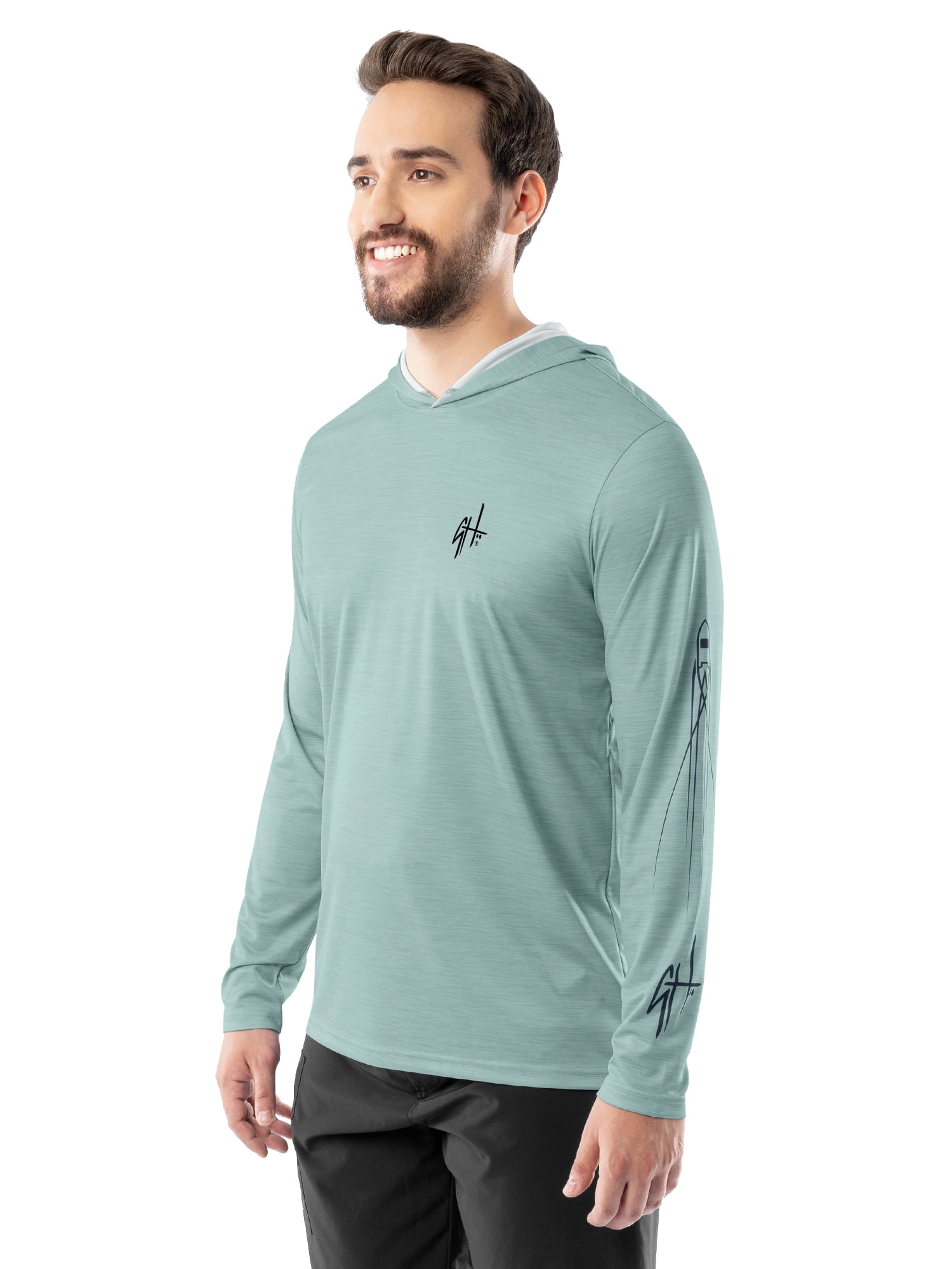 GH BY GUY HARVEY Men's Long Sleeve Performance Fishing Graphic Hoodie, Surf Spray, M