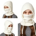 thumbnail image 5 of Women's 3-in-1 Ribbed Knit Hat with Integrated Scarf, Winter Face Mask Beanie, Thermal Ear Flap Trapper Cap, Cold Weather Balaclava Style, Unisex Outdoor Winter Gear - White, 5 of 7