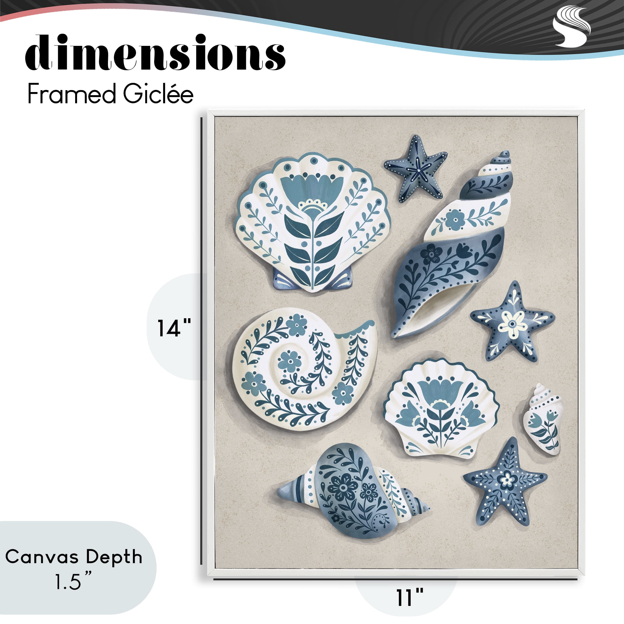 Stupell Industries Teal Nautical Floral Seashells White Framed Giclee Art, design by Penny Aguilera