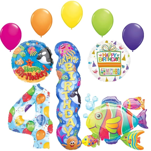 Sea Buddies 4th Birthday Party Supplies Underwater Ocean Animals Theme Balloon Bouquet Decorations