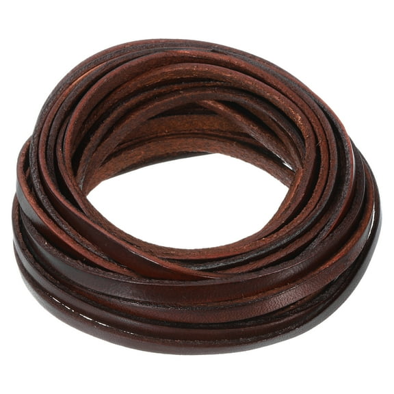 5.5 Yard 5mm Vintage Flat Leather Cord, Leather Strips for DIY Crafts, Coffee