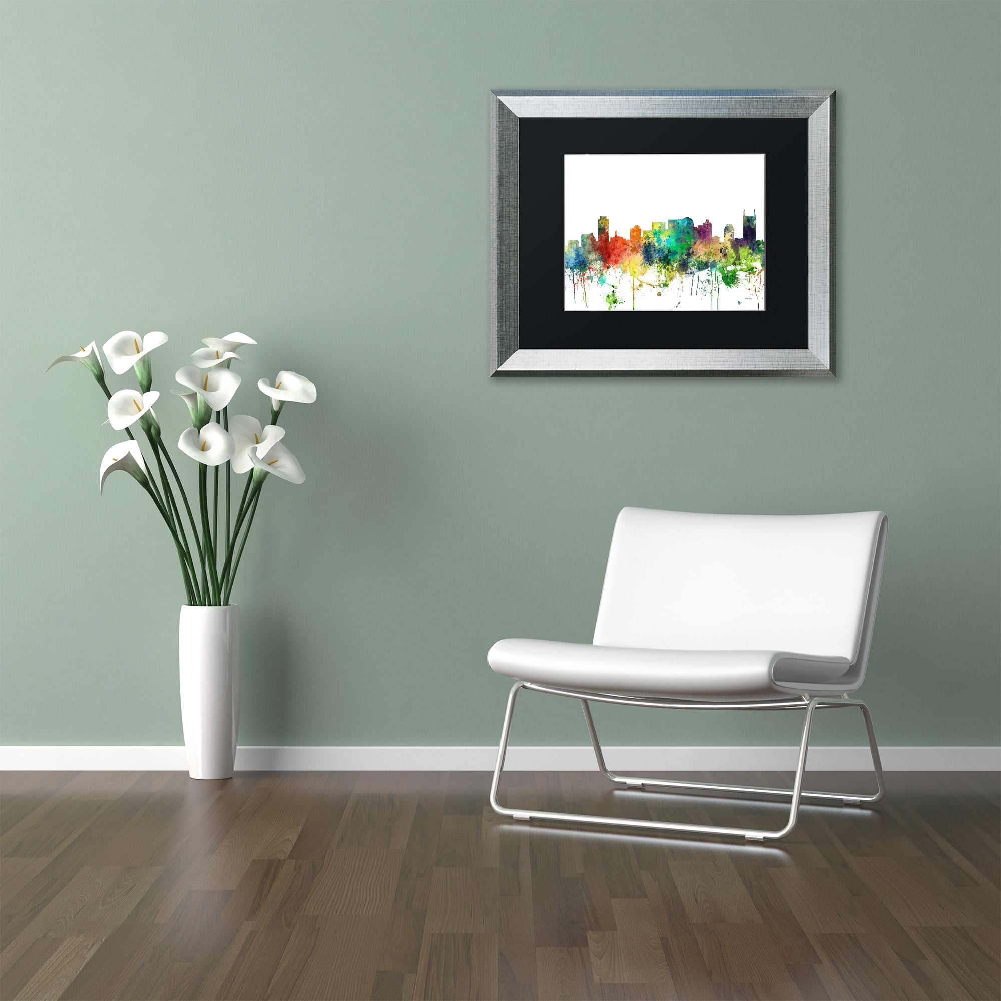 Trademark Fine Art "Nashville Tennessee Skyline SP" Canvas Art by Marlene Watson, Black Matte, Silver Frame