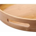 thumbnail image 4 of CZQ 13.8 Inch Large Round Bamboo Serving Tray, Bamboo Wood Circle Tray with Handles, Round Ottoman Food Tray for Serving Breakfast, Drinks, Snack on Home Dining Table, 4 of 7