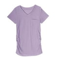 thumbnail image 5 of MIUOWANP Short Sleeve T-Shirt Women's V-Neck Pocket Pleated Solid Color Top Size L(8)Purple, 5 of 7