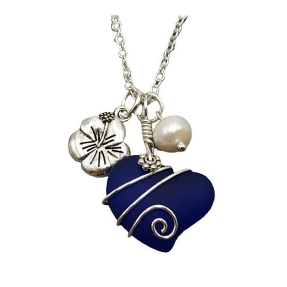 MKHSQHDG Today's Deals Handmade Sea Glass Necklace Wire Heart Necklace Charm and Pearl Necklace Sea Glass Jewelry Birthday For