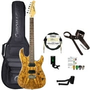 Sawtooth Natural Series Spalted Maple 24-Fret Electric Guitar with Humbucker Pickups, Gig bag and ChromaCast Accessories