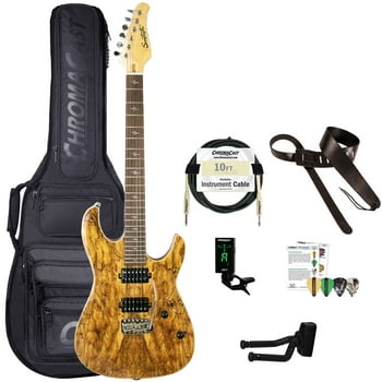 Sawtooth Natural Series Spalted le 24-Fret Electric Guitar with Humbucker Pickups, Gig bag and ChromaCast Accessories