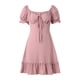 thumbnail image 2 of VISgogo Vestido de verano para mujer, vestido corto de corte bajo liso con lunares jacquard de manga corta, trajes de dobladillo con volantes de cintura alta para mujer VISgogo  moda, 2 of 9