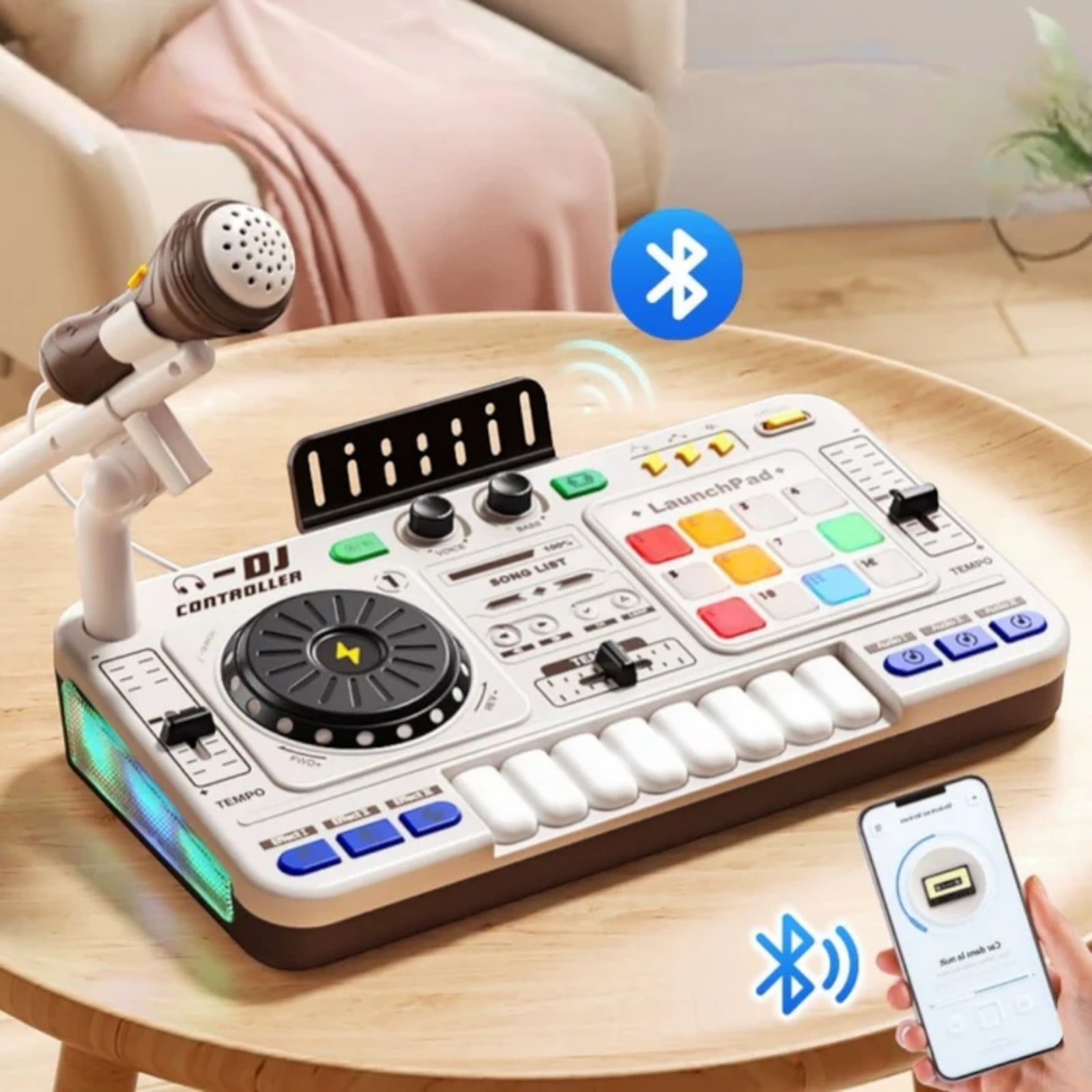 Multifunctional DJ Mixer For Kids With Light Up Buttons And Realistic Sound