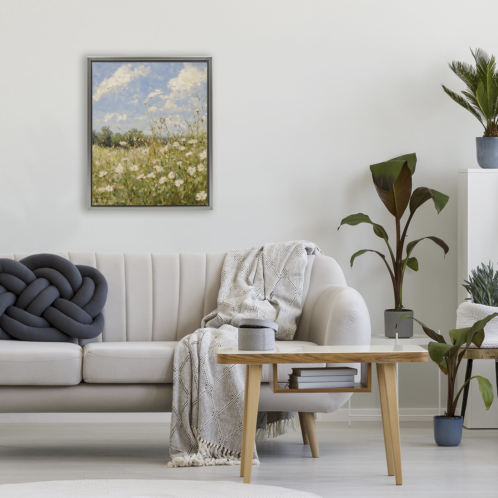 Stupell Industries Wildflower Field Beneath Blue Sky Gray Framed Floater Canvas Wall Art, design by LSR Design Studio