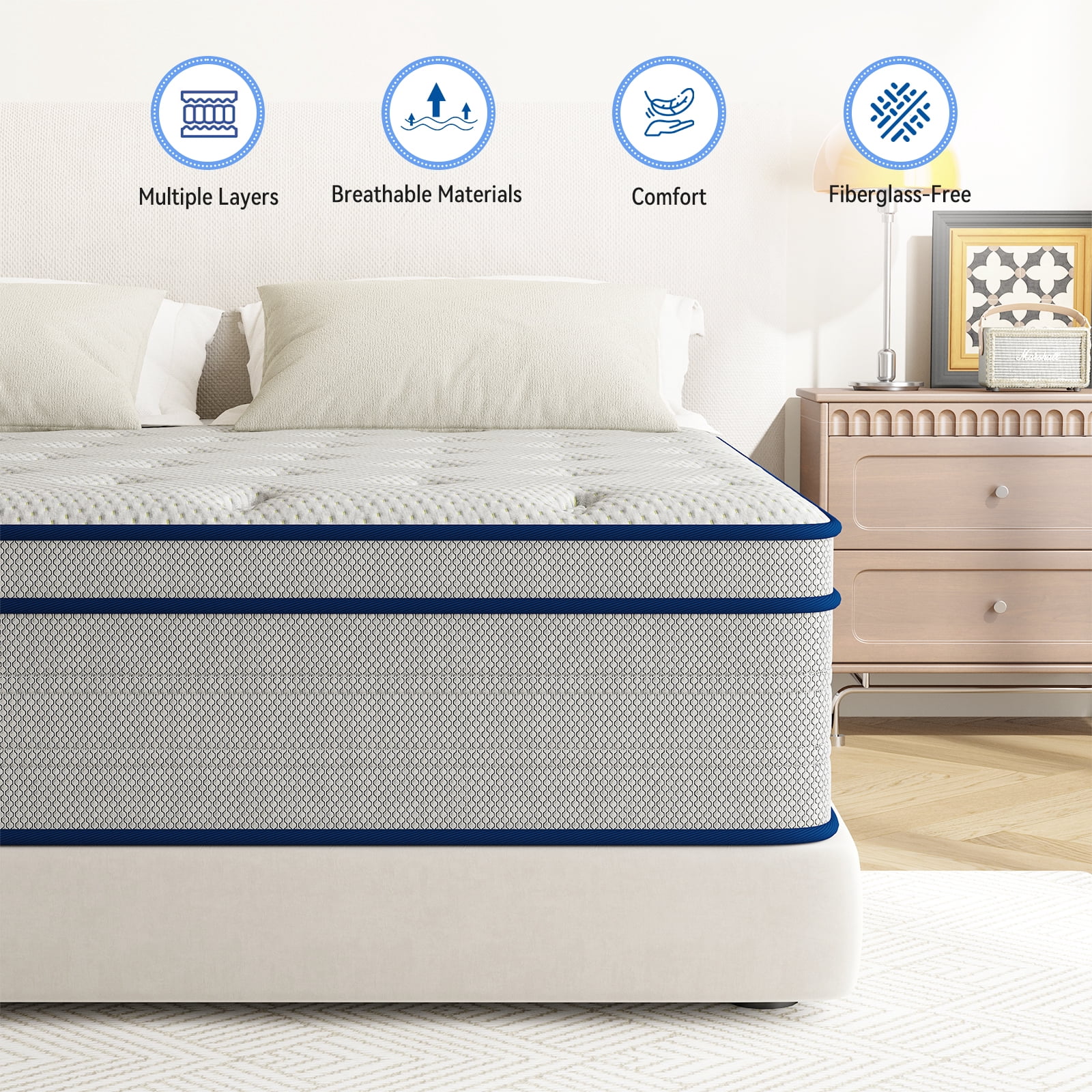 King Size Mattress, 14 Inch Hybrid Memory Foam King Bed Mattress with Pocket Springs for Motion Isolation Pressure Relief, CertiPUR-US