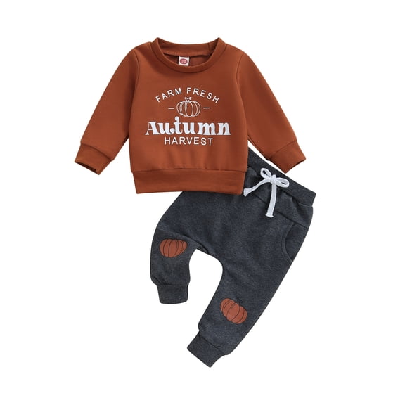 Loicainy Baby Toddler Boy Halloween Clothes Set 3 6 12 18 24 Months 2T 3T Pumpkin Prints Long Sleeve Sweatshirt and Elastic Pants Outfits
