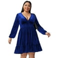 thumbnail image 1 of Laklulu - Vestido corto de fiesta de cóctel con corte en A de terciopelo, ajustado y acampanado, con escote en V cruzado y mangas largas para mujer, azul, 3X, 1 of 5