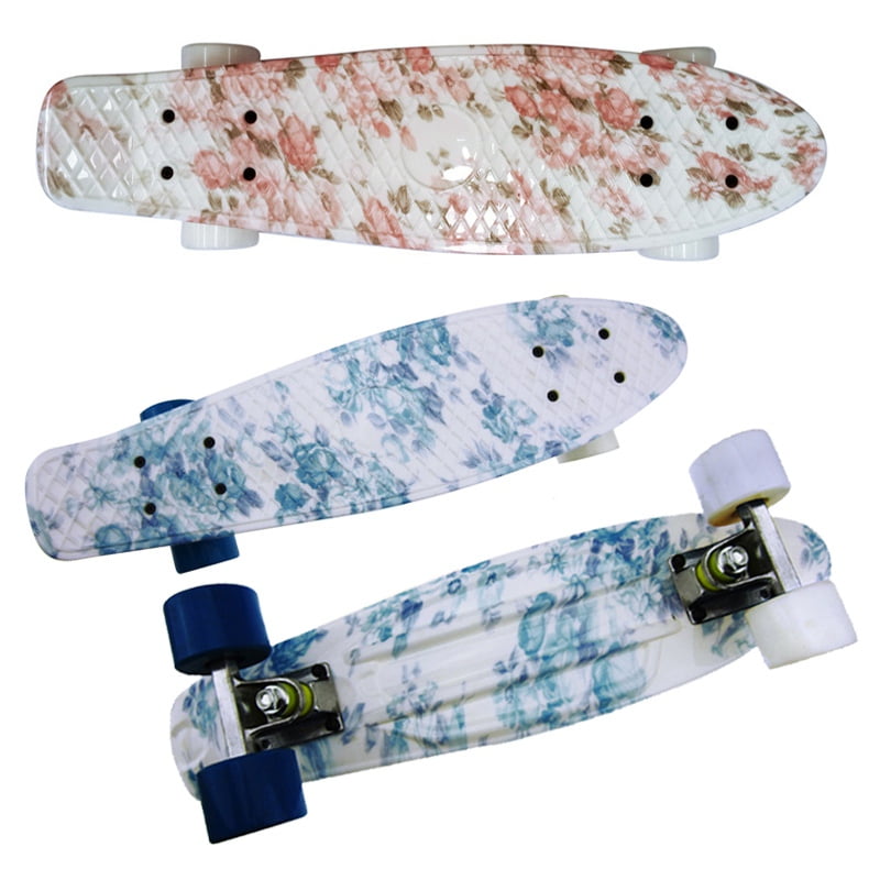 22inch Cruiser Skateboard Penny Graphic Style Board Blue/Pink Floral Color Blue 