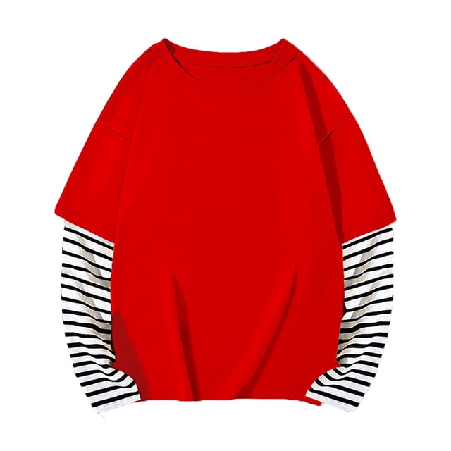 Toddler Girls Summer Tops Tees Sweatshirt Fall Patchwork Long Sleeve Cotton Blend False Two Piece Striped Top Spring Shirts For Boy 6-7T
