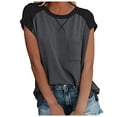 thumbnail image 1 of Pompotops Womens Solid Color Splicing Pockets Round Neck Casual Short Sleeves Tops, 1 of 8