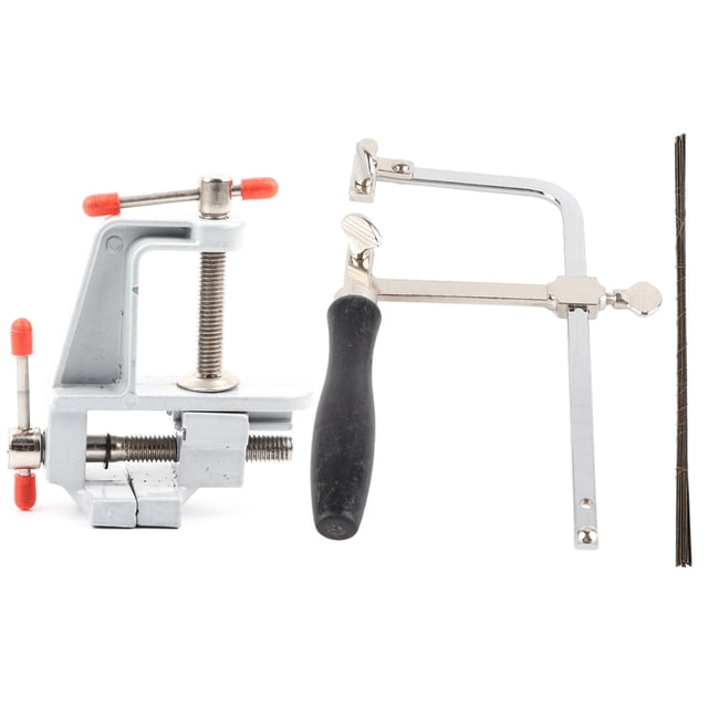 BR Marco de sierra para joyeros, 12 hojas y Mini tornillo de banco con abrazadera, herramienta para manualidades DIY