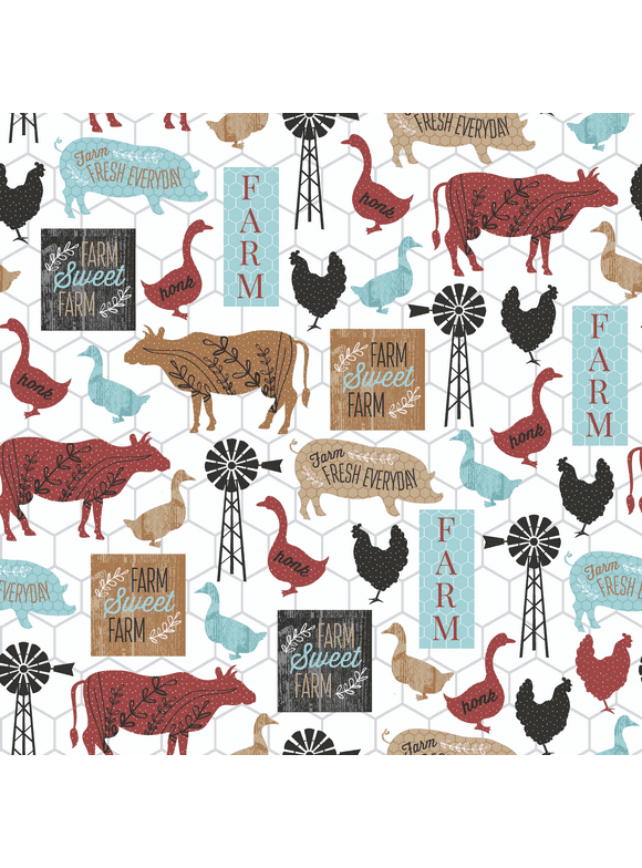 Waverly Inspirations 44" x 1 Yard Cotton Precut Family Farm MultiColor Sewing Fabric, 1 Each
