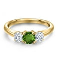 thumbnail image 3 of Gem Stone King 18K Yellow Gold Plated Silver Green Chrome Diopside and White Zirconia Engagement Ring for Women | 1.00 Cttw | Round 5MM | Gemstone Birthstone | Size 6, 3 of 6