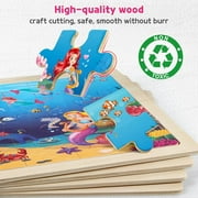 SYNARRY 4-in-1 Wooden Princess Mermaid Puzzles for Kids Ages 3-8, 24pcs Each, FSC Certified Educational Jigsaw Puzzle Set