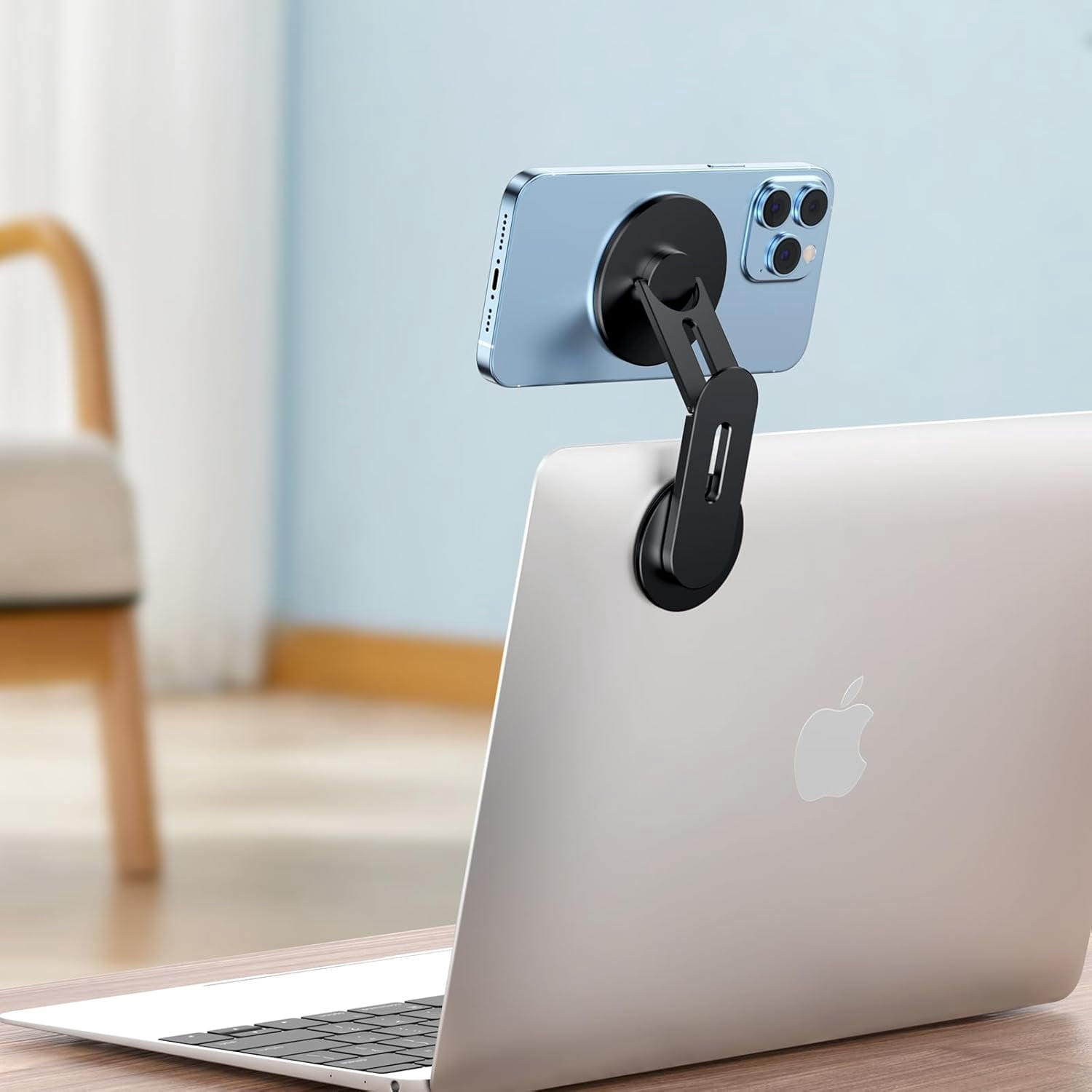 Magnetic Phone Holder for Laptop for MagSafe for iPhone 16/15/14/13/12 & All Phones, 180°Adjustable Phone Side Mount for Computer Monitor for Tesla, Desktop Cell Phone Bracket, Gray