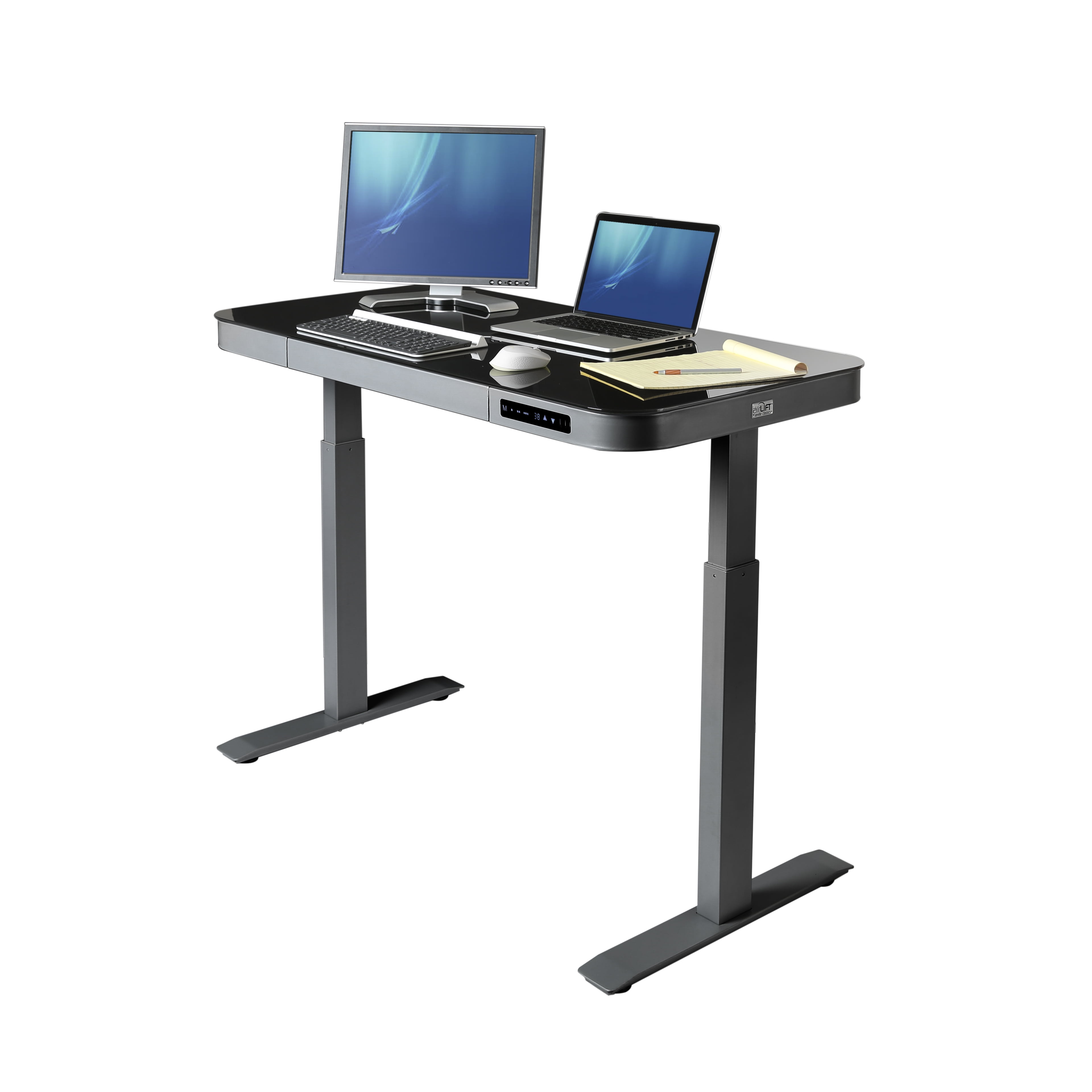 Seville Classics AIRLIFT® Tempered Glass Electric Standing Desk /w 47" Dual 2.4A USB Charging