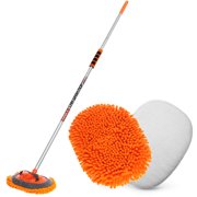 MATCC 62" Car Wash Mop Mitt Car Wash Brush with Long Handle Chenille Microfiber Wash Mop Car Cleaning Kit Duster Scratch Free Washing Supplies 180 Degree Rotation for Cleaning RV Cars and Bus