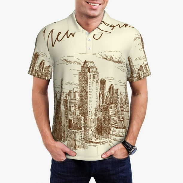 Fotbe New York Camiseta Polo de Golf para Hombre con Estampado – Camisa Deportiva Transpirable con Cuello Abotonado-XX-Large