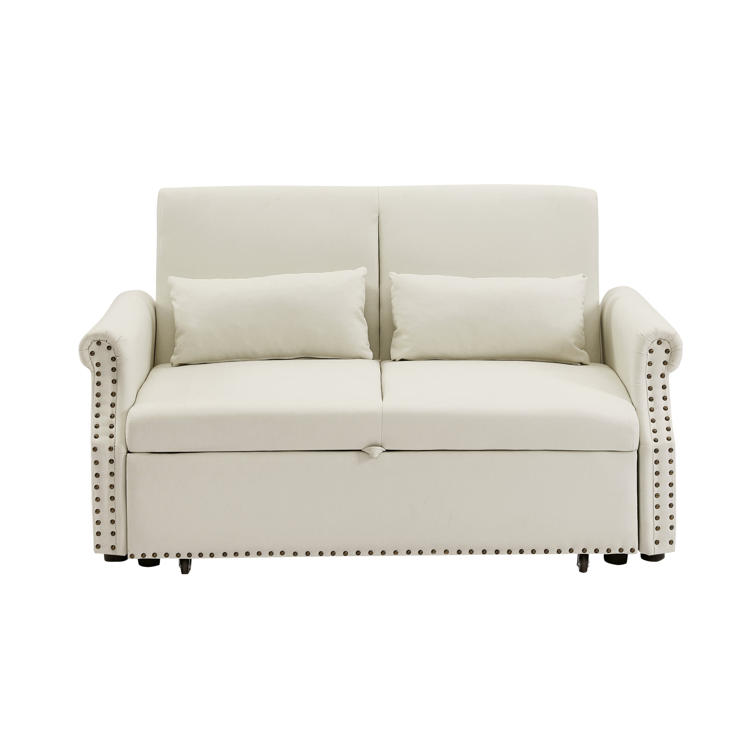 Momspeace 55" Futon Sofa Bed, Modern Loveseat Convertible Pull out Sofa Bed 2 Seater Sleeper Sofa Couch with Adjustable Backrest - Beige