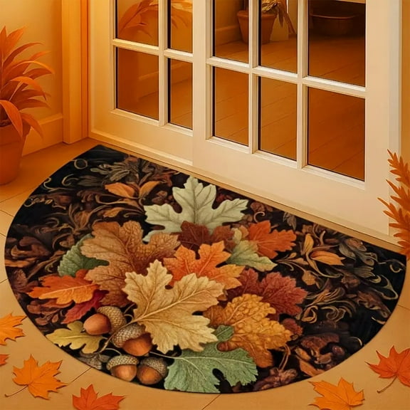 Liamobondopolis Thanksgiving Door Mat 23.6x15.75in Non-Slip Porch Mat with Maple Leaf Pumpkin Design for Entryway Holiday Home Decor