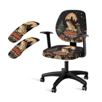 FKELYI Office Chair Slipcovers with 2 Pcs Stretchable Armrest Covers for Armchair Retro Mushroom Frog Moon Print Soft Breathable Swivel Computer Chair Protector Home Office Decor