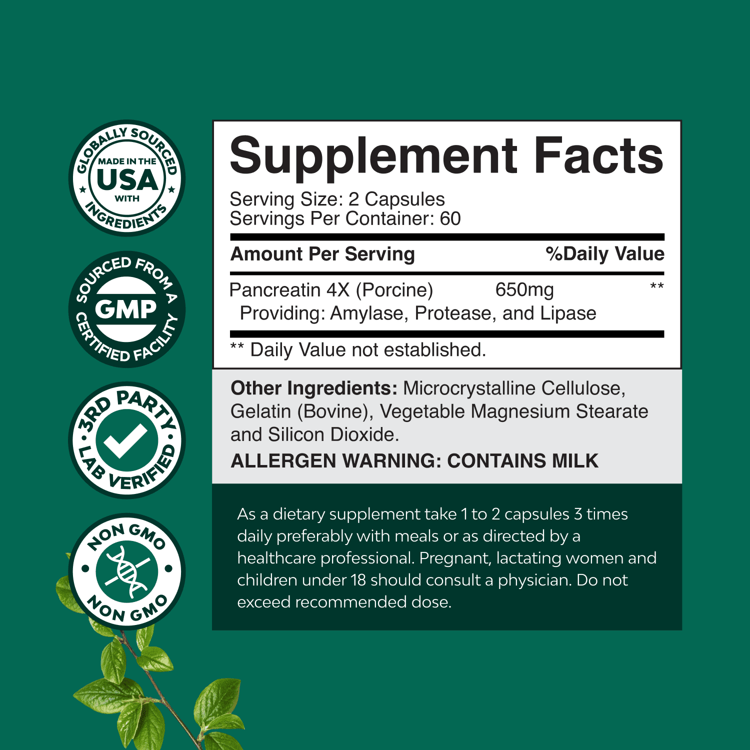 Natures Craft Pancreatin Digestive Enzymes Supplement for Gut and Digestive Health, 120 Capsules