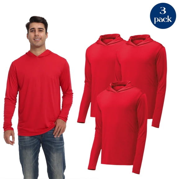 Zfeel Lightweight Poly Hoodie for Adult, Dry Fit Long Sleeve Hooded Pullover Active Red Sweatshirt, Pack of 3, Size S