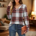 thumbnail image 5 of YUGYXL Women's Fashion Tunic Shirts V Neck Plaid Button Up Tops Long Sleeve Irregular Casual Comfort T-Shirts Wine XL, 5 of 8