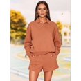thumbnail image 6 of Women's 2 Piece Sets Long Sleeves Top Shorts Casual Trendy Outfits Tangerine Color L, 6 of 8