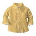 thumbnail image 4 of Boys Dress Shirts Long Sleeve Collared Button Up Shirt Blouse Boy Girl School Uniform Clothes for Toddler Kids, 12 Months Yellow 02, 4 of 6