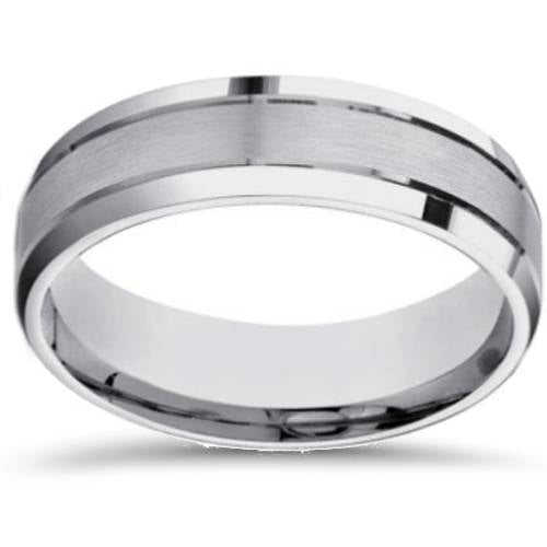 Pompeii 6mm Mens White Gold Brushed Beveled Edge Wedding Band (,)