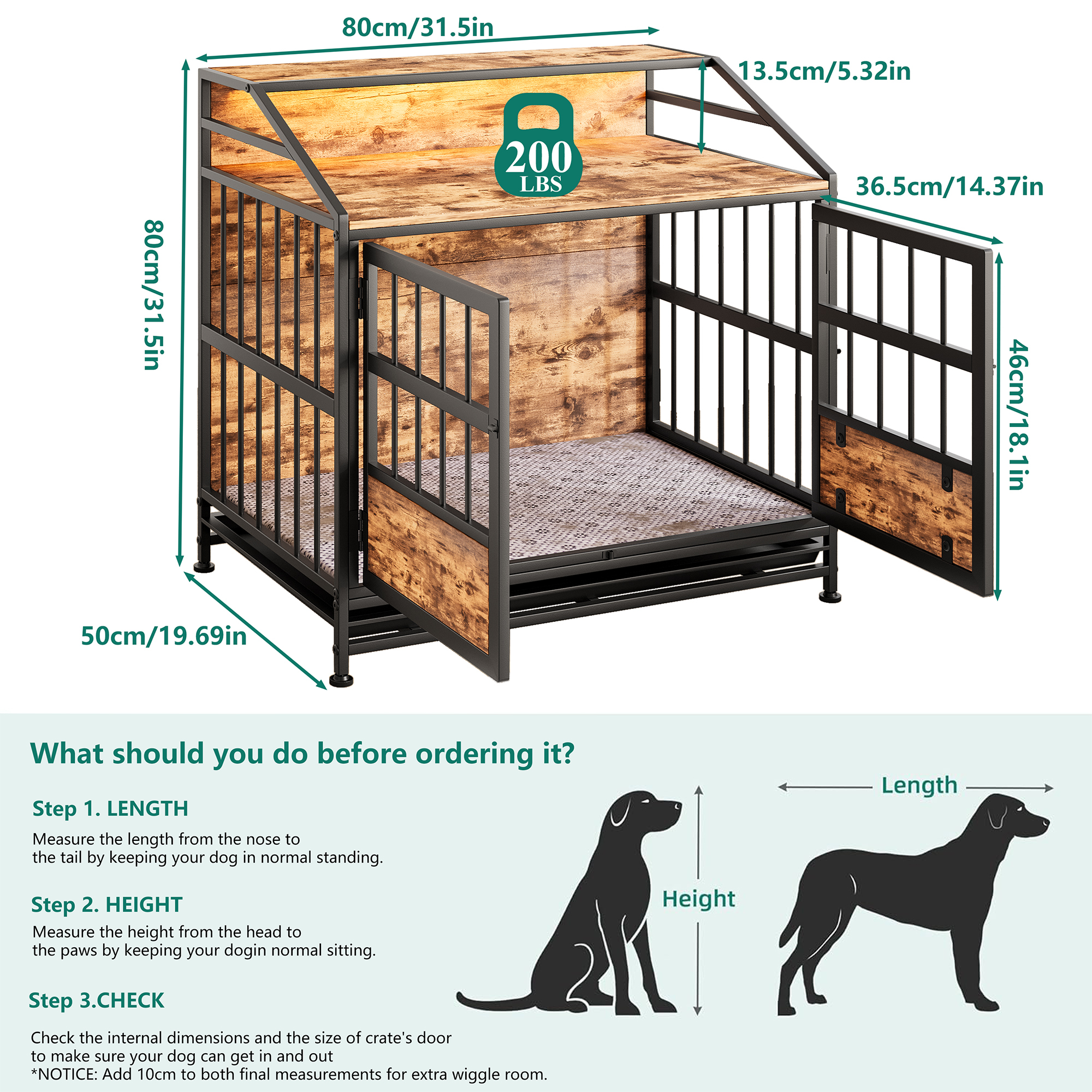 Multi-function Dog Crates with Storage, Furniture Large Wooden Dog Kennel with Double Doors, for Large/Medium Dog Indoor