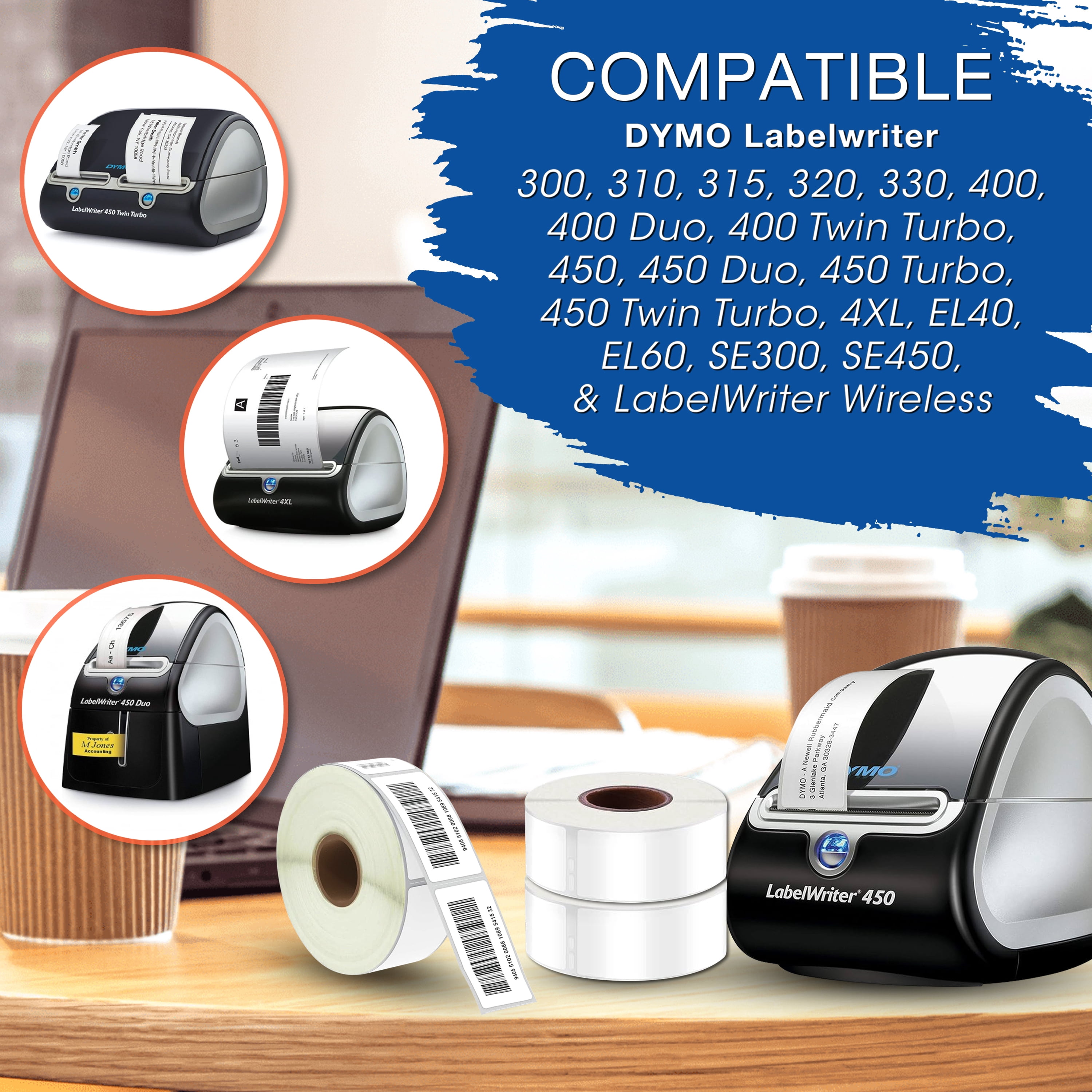 Dymo 30252 Compatible Labels 12 Rolls, Height 4", Length 9", Weight 3.41oz, 350 Count per Pack