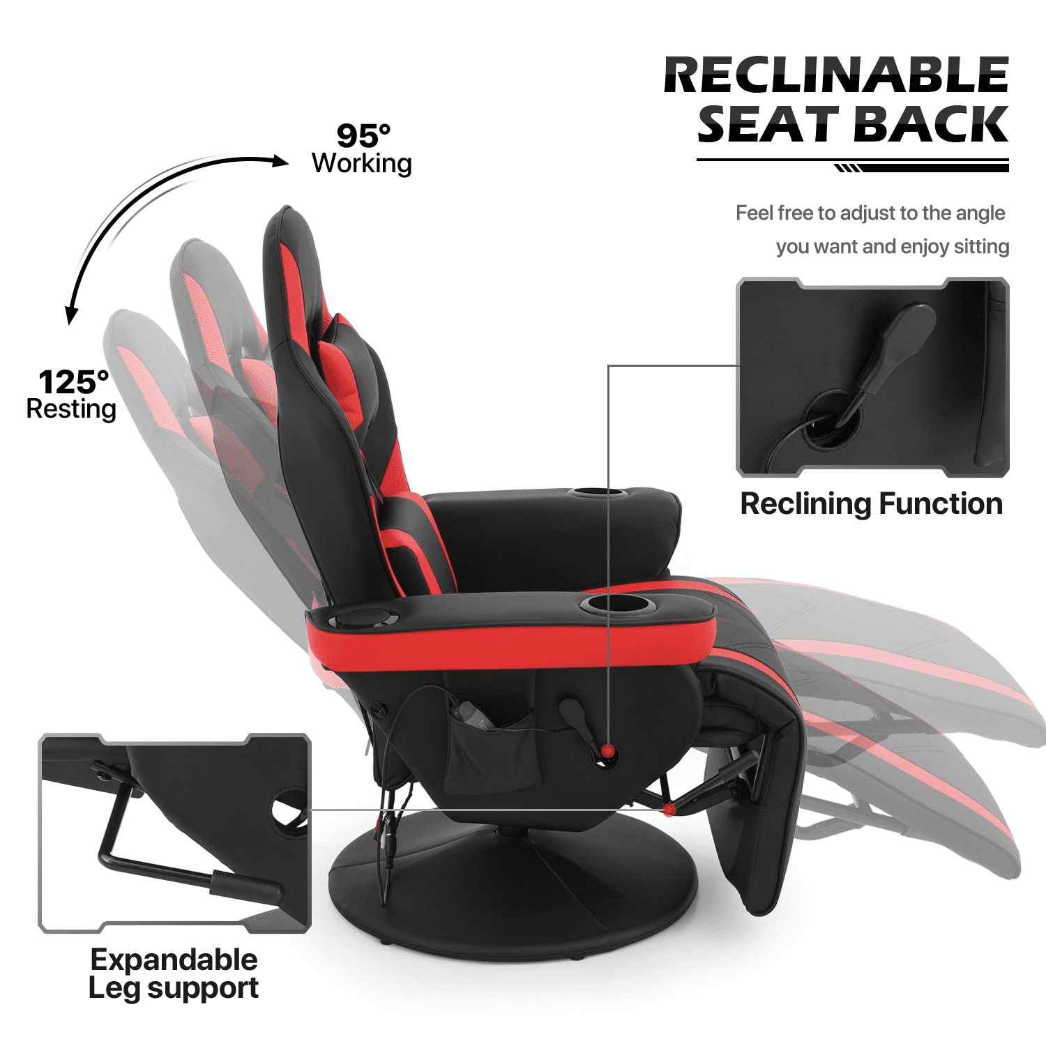 Massage Lumbar Cushion Racing Gaming Chair Reclining Backrest - Dubsnatch