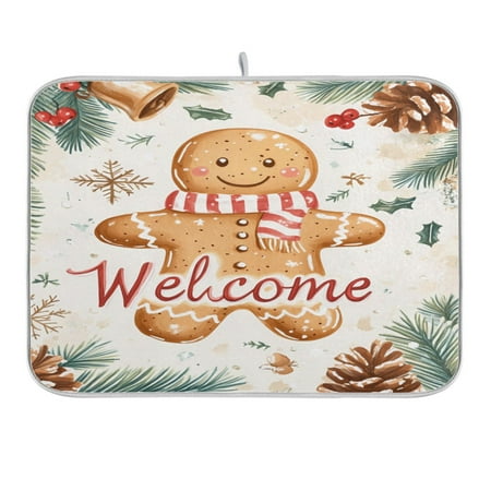 

Cute Welcome Gingerbread Man Dish Drying Mat 18x24 Absorbent Microfiber Draining Rack Pad for Kitchen Counter Sink