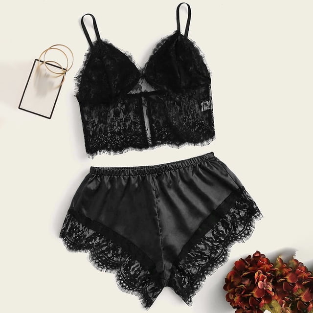 LSLJS Femmes Élégant Mode Aguichant Imprimé Lingerie Satin Tenue de Nuit Pyjama, Robes de Nuit Aguichant pour Femme