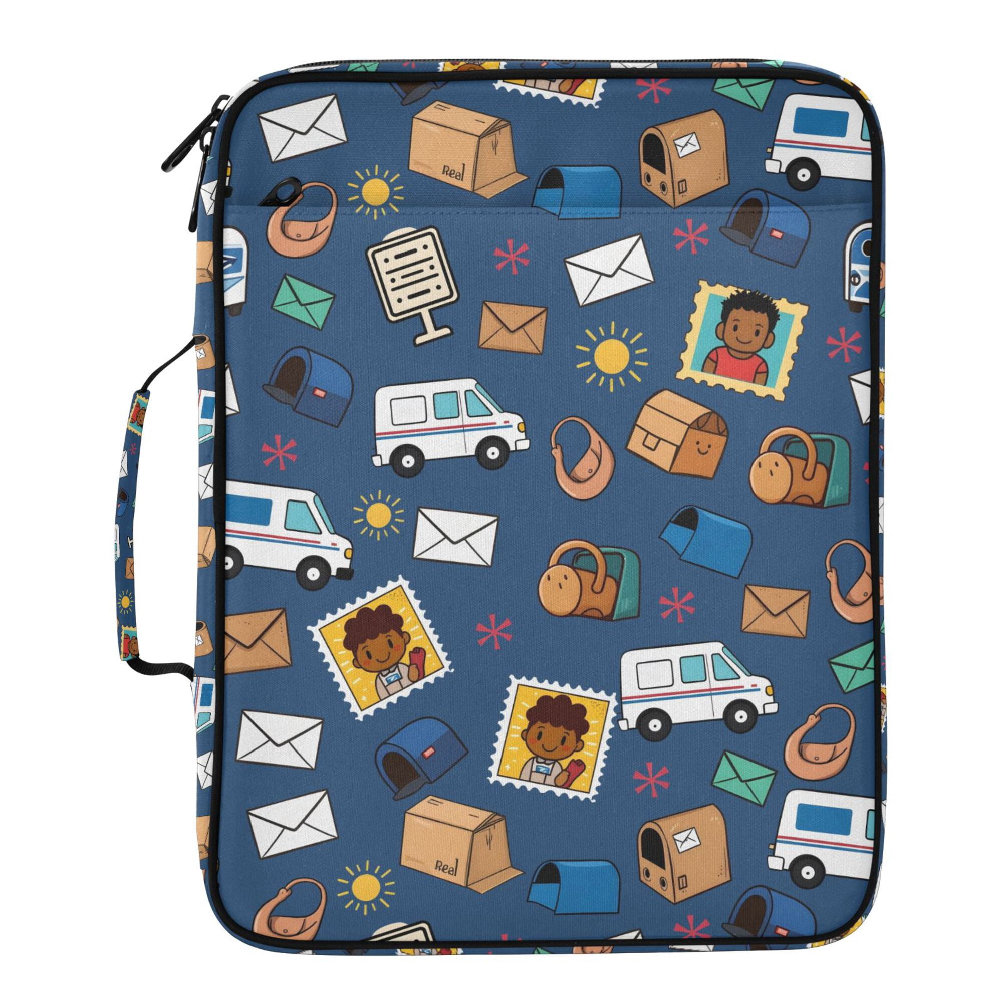 FORMRS Accordion File Folder A4 Size 7-Pocket Expanding Document Organizer Bag with 3 Ring Binder, Cartoon Mail Truck Pattern