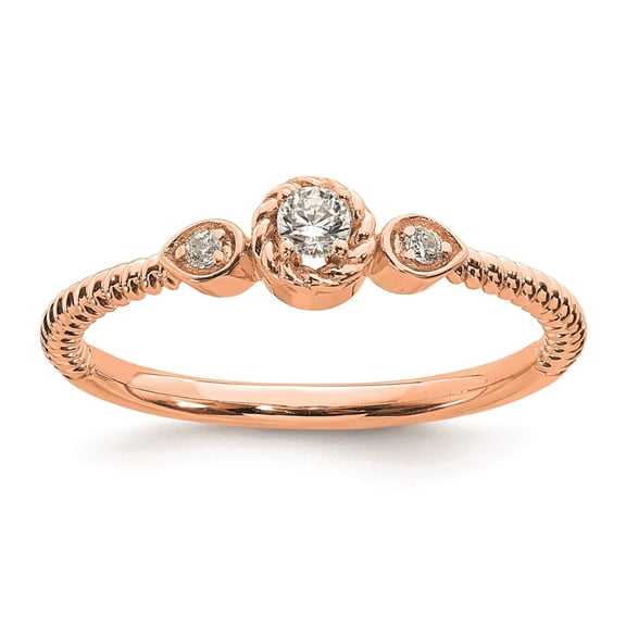 Diamond2Deal 14k Rose Gold Roped Band for Women Petite 3-Stone 1/15 carat Round Diamond Complete Promise/Engagement Ring for Women Size- 7