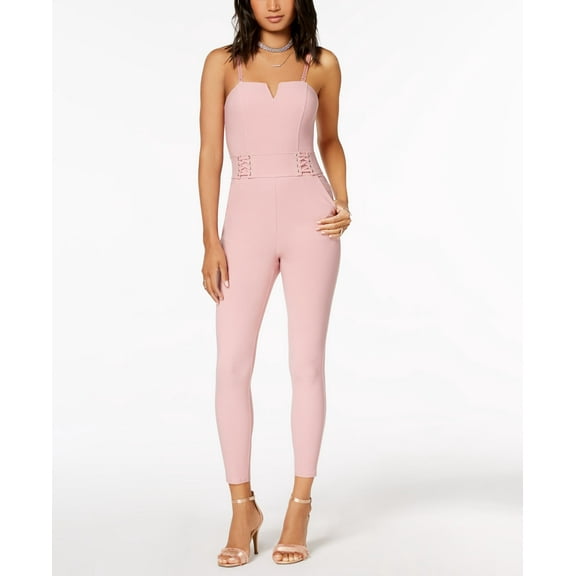 Material Girl Juniors' Lace-Up Fitted Jumpsuit (Mauve Mist, L)