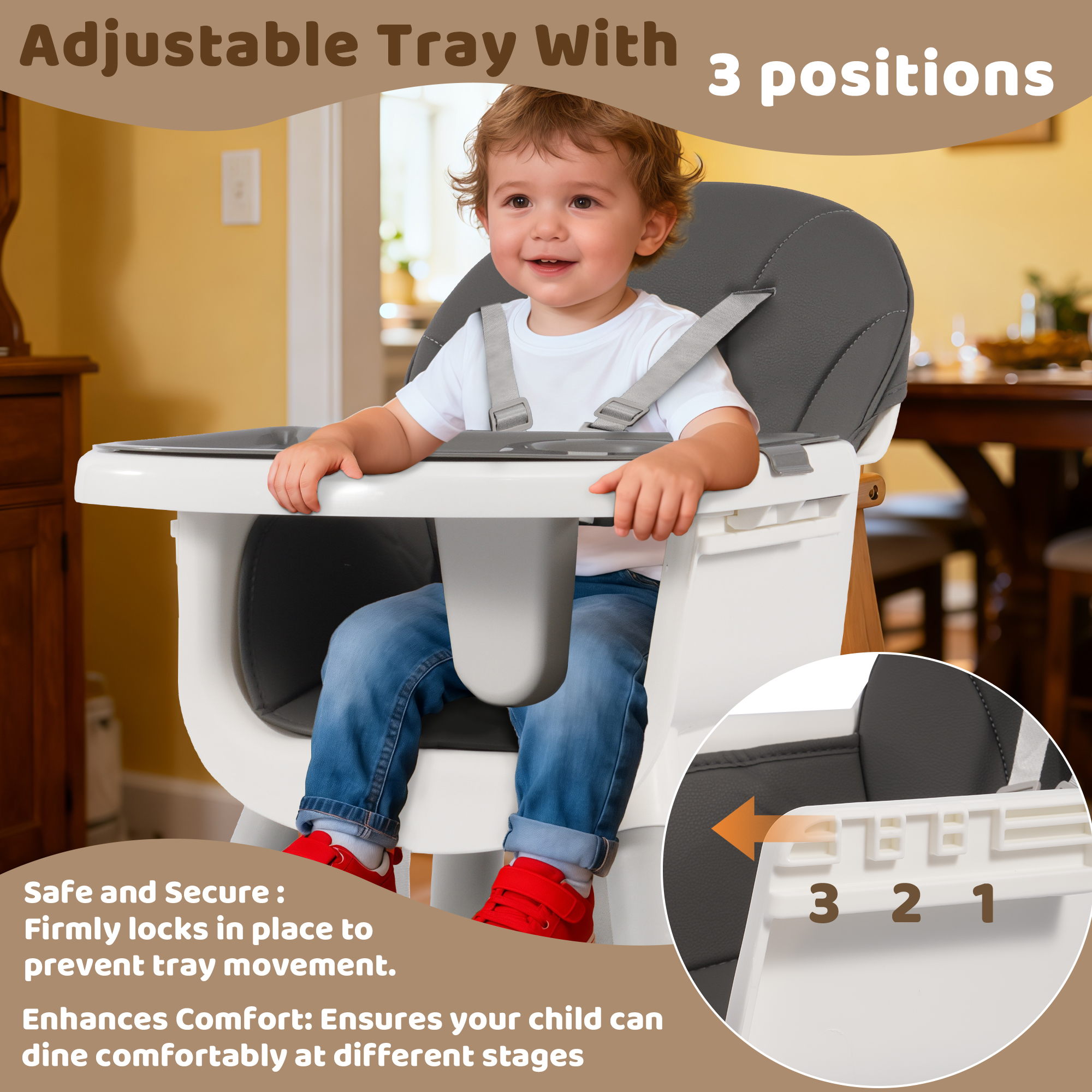 Signature Fitness Plastic Baby High Chair with Tray, Gray-White Feeding Chair for Toddlers