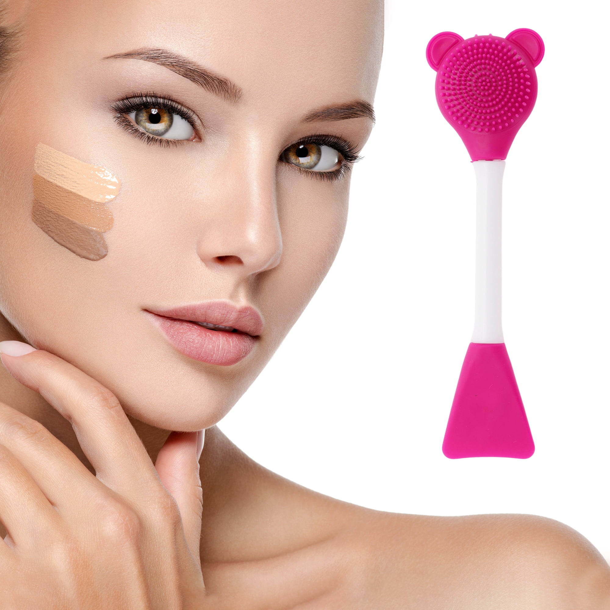 Unique Bargains Smooth Fan-shaped Facial Mask Brush 2 Pcs Rose Red