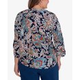 thumbnail image 5 of Alfred Dunner Womens Plus-Size  Scroll Three Quarter Ruched Sleeve Top, 5 of 6