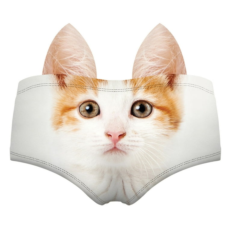 TAIAOJING Women's Underwear Briefs Flirty Funny 3D Cat Printed Animal  Middle Waist Tail Underwears Briefs Gifts With Cute Ears 6 Pack