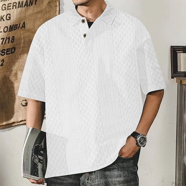 pstuiky camiseta de hombre, Camisa deportiva de color liso para hombre con solapa y botones, manga corta, top/camisa con solapa camisas casuales para hombre xxl